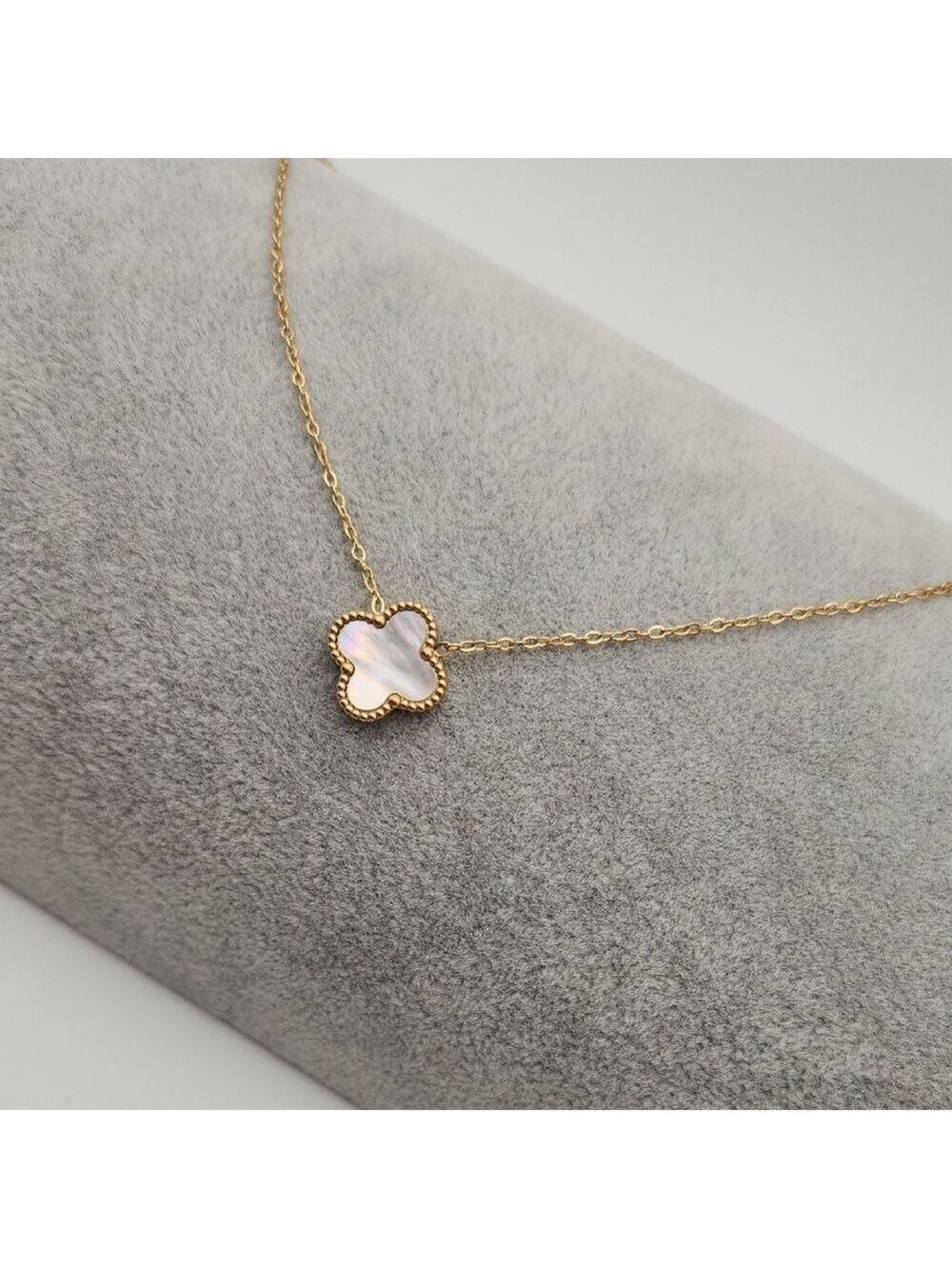 18K Gold Plated Stainless Steel Abalone Shell Inlay Clover Necklace – Waterproof